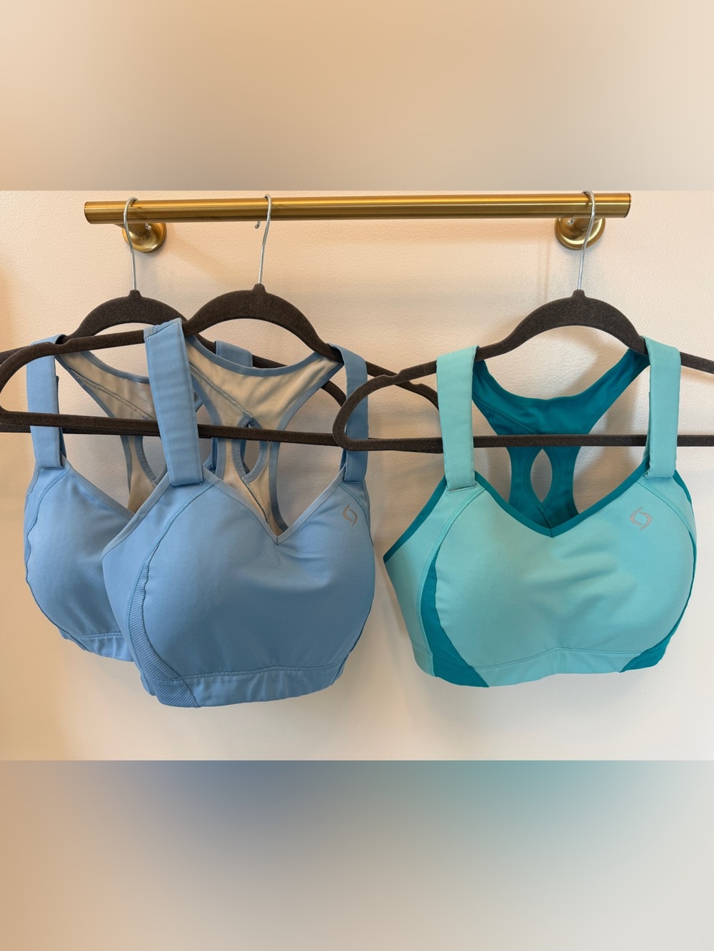 Moving Comfort/Brooks Running High Impact Sports Bras in Blue & Aqua (Lot of 3)